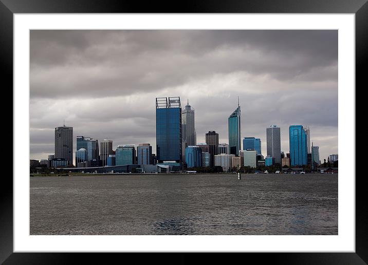  Perth over Swan river Framed Mounted Print by Leslie Dwight