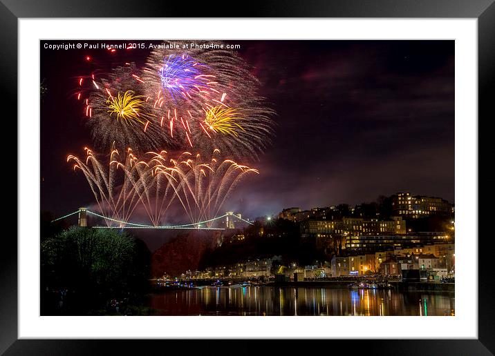 Clifton Suspension Bridge Fireworks Framed Mounted Print by Paul Hennell