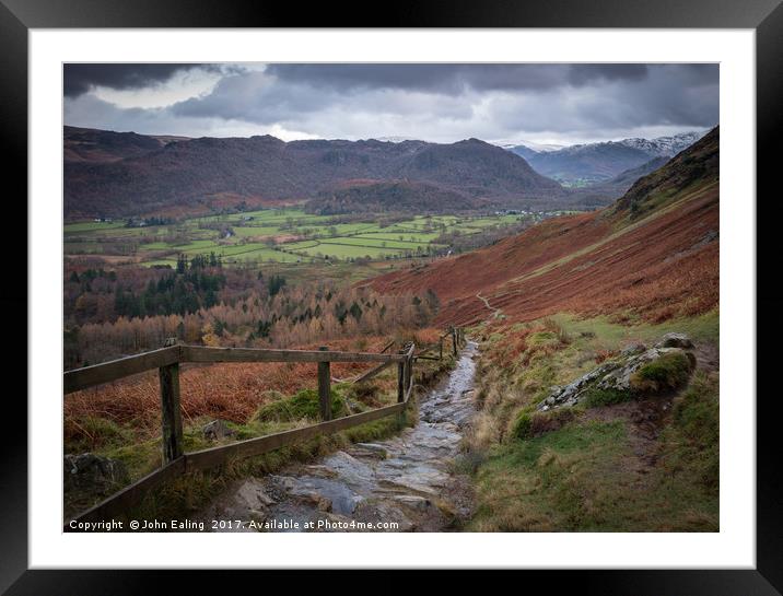 Catbells Descent Framed Mounted Print by John Ealing