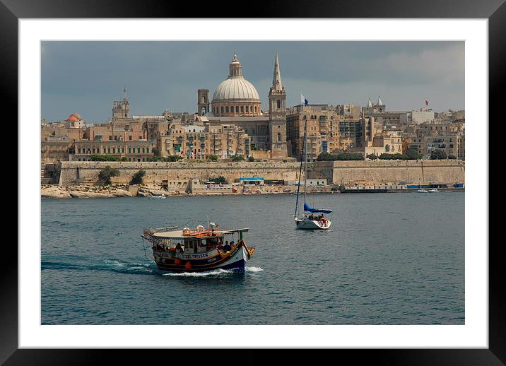 Daily ferry crossing Valeta harbour, in Malta. Framed Mounted Print by Terry Hunt
