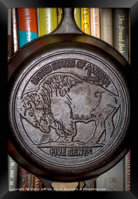 Buffalo Nickel Skillet Framed Print by Shawn Jeffries