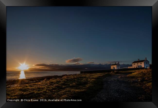 Penmon Lighthouse keepers Cottages at Dawn  Framed Print by Chris Evans