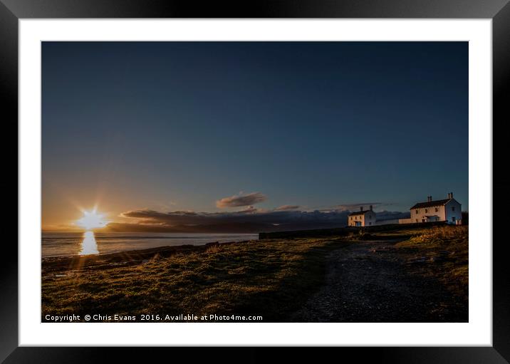 Penmon Lighthouse keepers Cottages at Dawn  Framed Mounted Print by Chris Evans