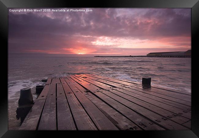  Walton on the Naze Slipway at Sunrise. Framed Print by Rob Woolf