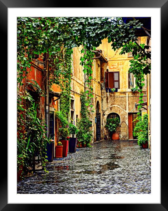 Wet and nice Rome street Framed Mounted Print by HQ Photo