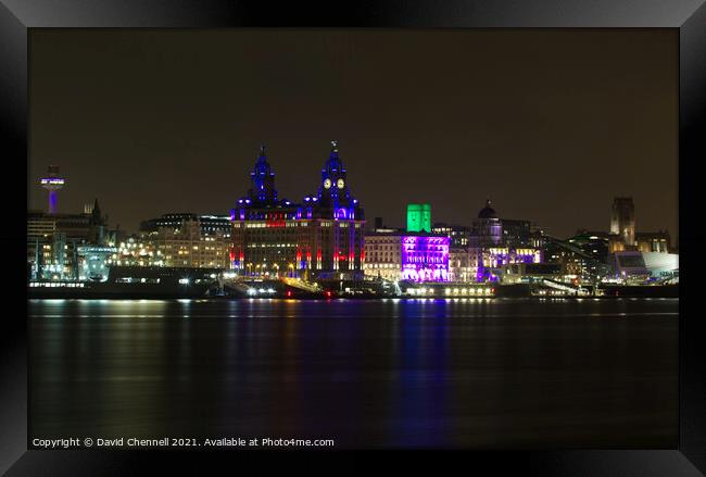 Liverpool Waterfront Nightscape Framed Print by David Chennell