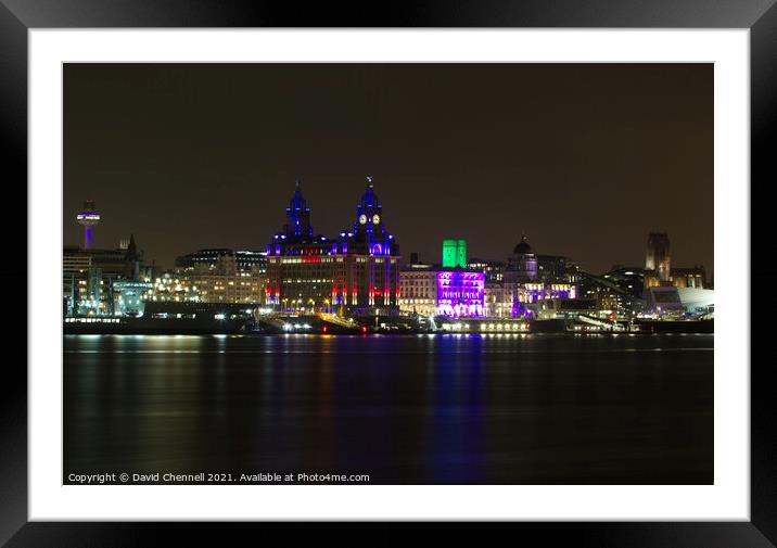 Liverpool Waterfront Nightscape Framed Mounted Print by David Chennell