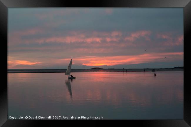 Fire Sky Sailing Framed Print by David Chennell