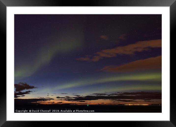 Aurora Over Reykjavik Framed Mounted Print by David Chennell