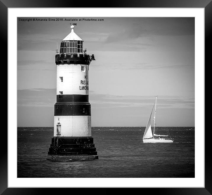   Trwyn Du Lighthouse Framed Mounted Print by Amanda Sims