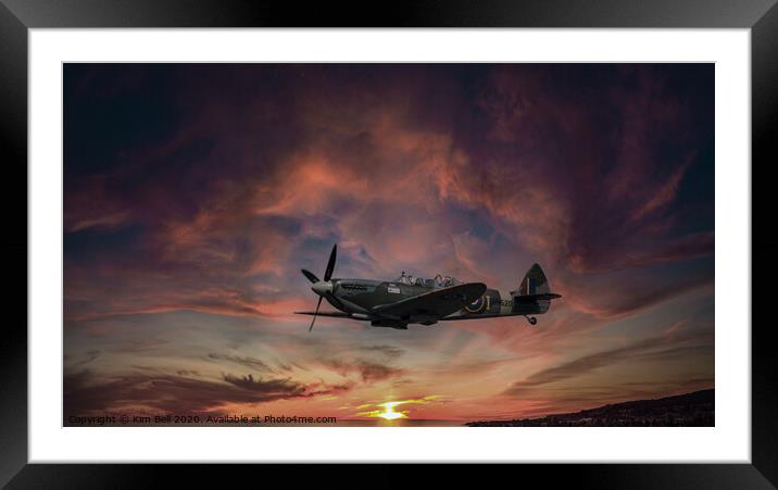 Spitfire at Sunset Framed Mounted Print by Kim Bell