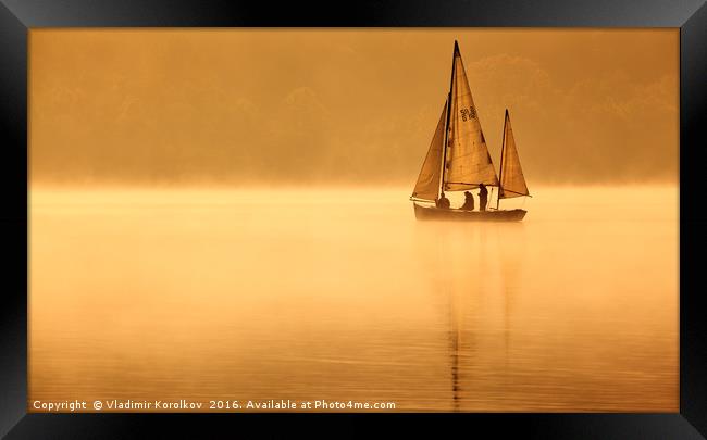 Sailing through the mist Framed Print by Vladimir Korolkov