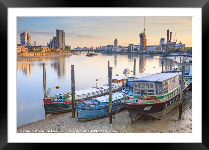 Barges on Thames Framed Mounted Print by Vladimir Korolkov