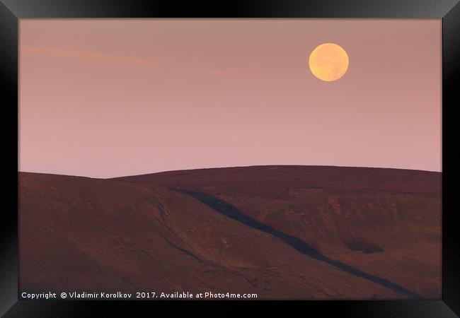 A moonset in Peaks Framed Print by Vladimir Korolkov