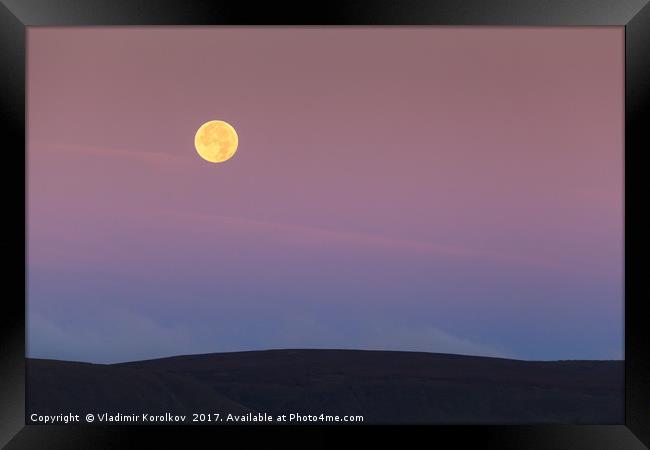 A moonset in Peaks Framed Print by Vladimir Korolkov