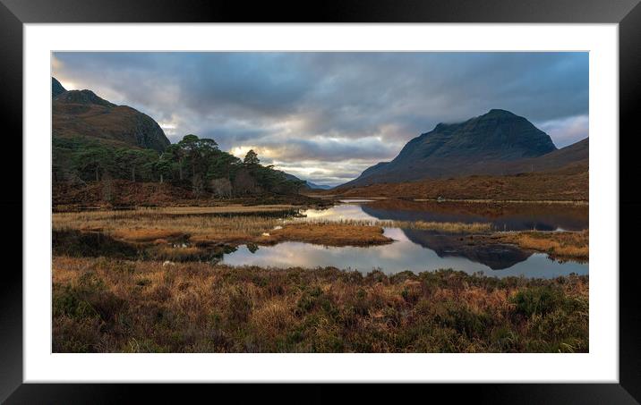 Liathach at Sunset reflected in Loch Clair Framed Mounted Print by Miles Gray