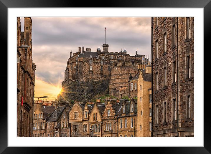  Edinburgh Castle Sunset from Candlemaker Row Framed Mounted Print by Miles Gray