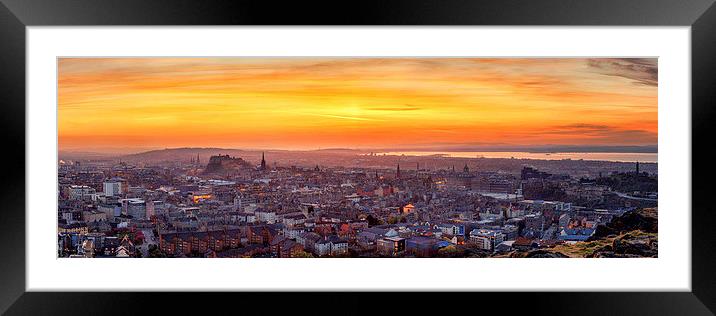 Edinburgh Skyline at Sunset Framed Mounted Print by Miles Gray