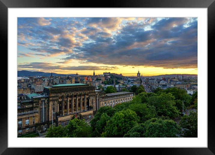 Edinburgh skyline at Dusk Framed Mounted Print by Miles Gray