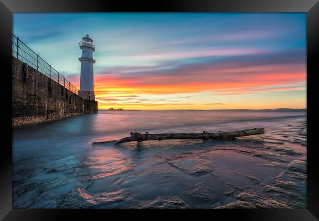 Sunset over Newhaven Lighthouse Framed Print by Miles Gray