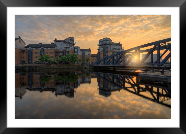 Golden glow over the Victoria Swing Bridge, Leith Framed Mounted Print by Miles Gray