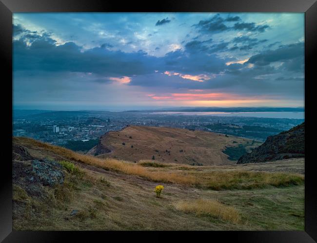The City of Edinburgh at Dusk from Arthur's Seat Framed Print by Miles Gray