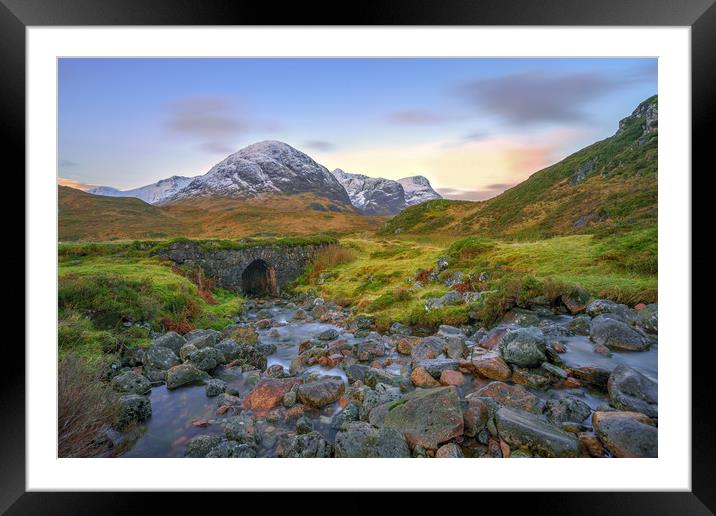 Three Sisters of Glencoe at sunrise Framed Mounted Print by Miles Gray