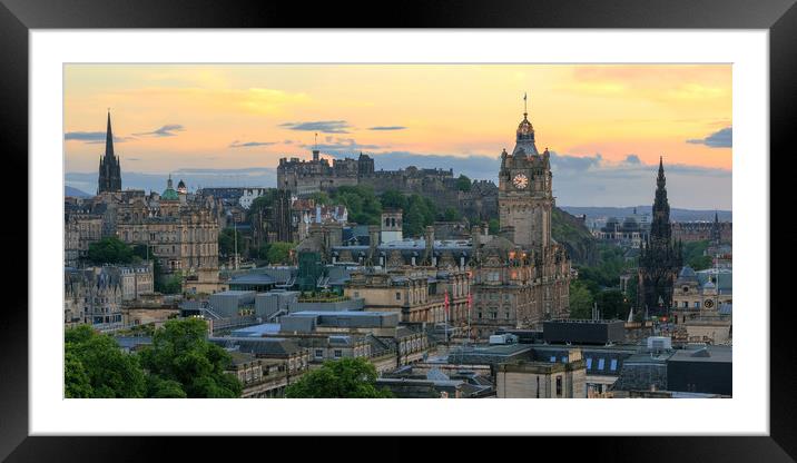 Panoramic View of Edinburgh at Sunset Framed Mounted Print by Miles Gray
