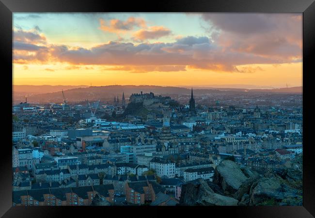 Sunset over Edinburgh from the Crags Framed Print by Miles Gray