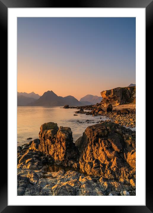 The Black Cuillin from Elgol Beach at Sunset Framed Mounted Print by Miles Gray