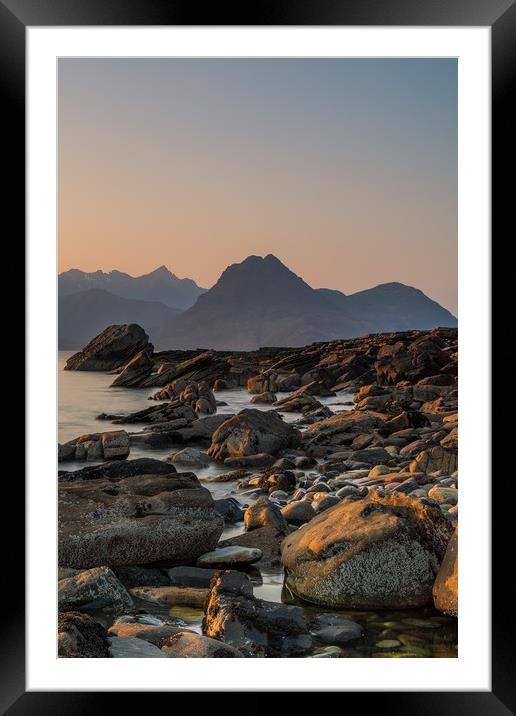 Black Cuillin from Elgol Beach at Sunset Framed Mounted Print by Miles Gray
