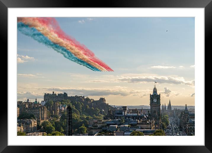 The world famous Red Arrow's over the Edinburgh skyline Framed Mounted Print by Miles Gray