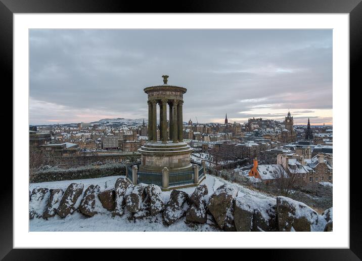 Calton Hill in the Snow Framed Mounted Print by Miles Gray