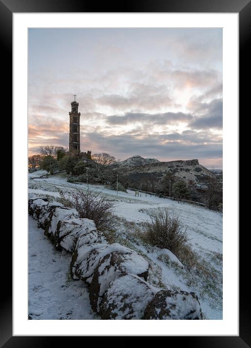 A Snowy Calton Hill at Sunrise Framed Mounted Print by Miles Gray