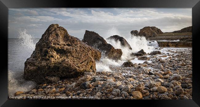 Wave Crashing Over Rocks Framed Print by Ray Pritchard