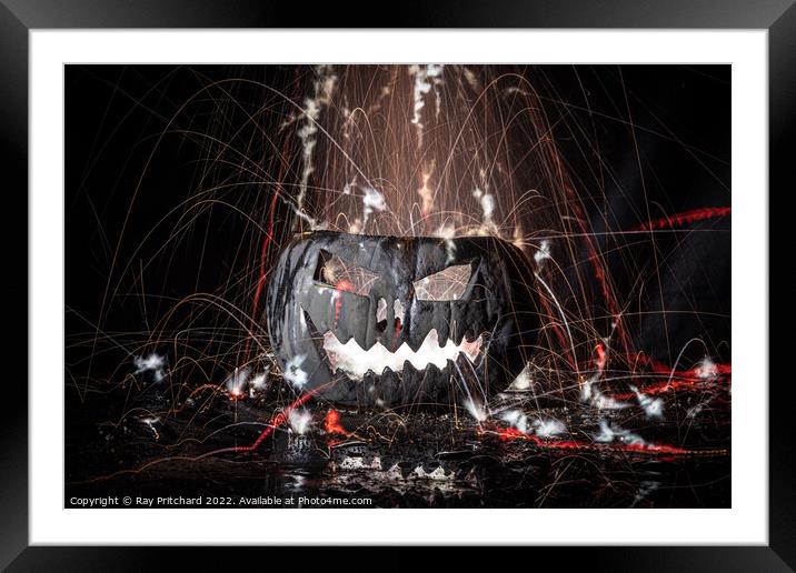 Pumpkin Fireworks Framed Mounted Print by Ray Pritchard