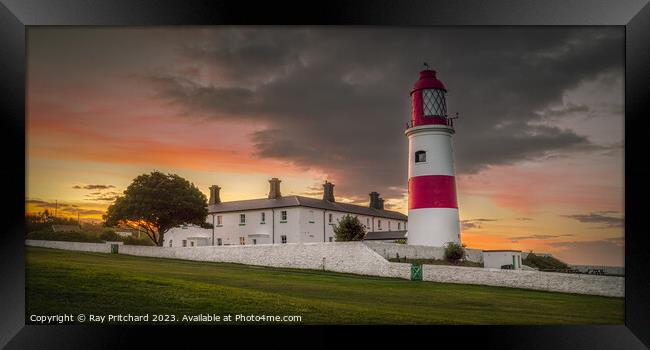 Sunset At Souter Lighthouse Framed Print by Ray Pritchard