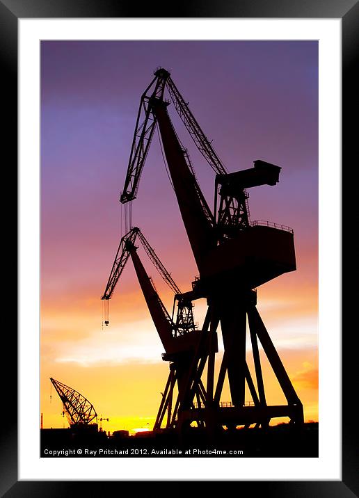 Cranes On The Tyne Framed Mounted Print by Ray Pritchard