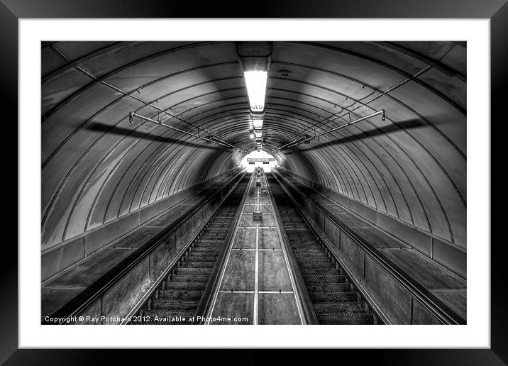 Pedestrian Tunnel Escalators Framed Mounted Print by Ray Pritchard