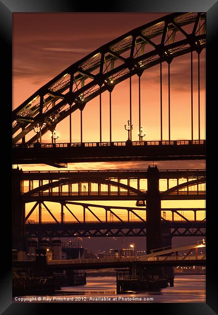 Sunset Through The Bridges at Newcastle Framed Print by Ray Pritchard