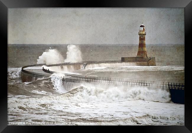 Textured Roker Pier Framed Print by Ray Pritchard