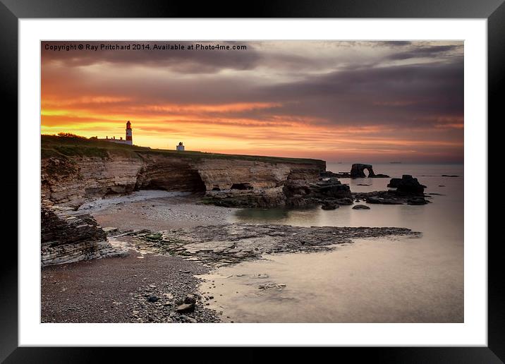 Souter Lighthouse at Sunset Framed Mounted Print by Ray Pritchard