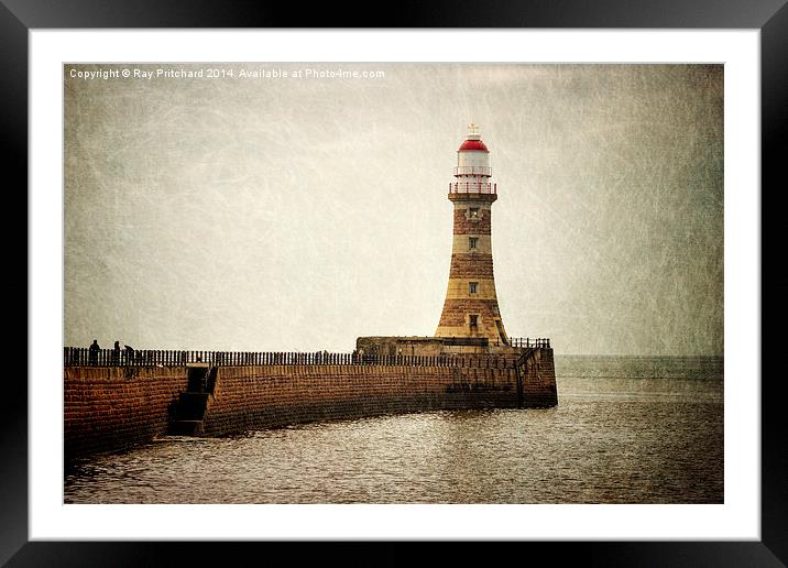 Textured Roker Lighthouse Framed Mounted Print by Ray Pritchard
