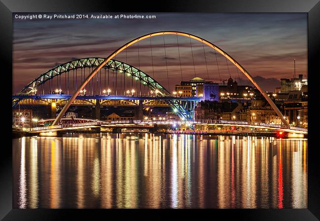  River Tyne Bridges at Night Framed Print by Ray Pritchard