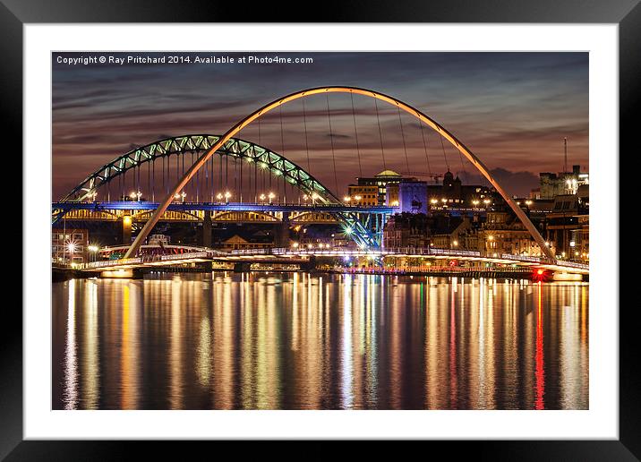  River Tyne Bridges at Night Framed Mounted Print by Ray Pritchard