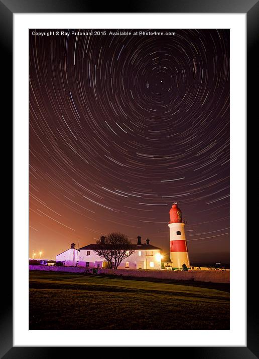   Souter Lighthouse Star Trails Framed Mounted Print by Ray Pritchard