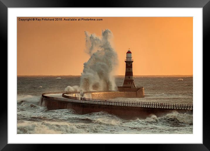 Big Wave at Roker Lighthouse Framed Mounted Print by Ray Pritchard
