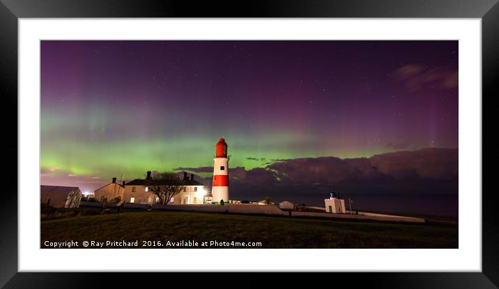 Aurora Borealis at Souter Lighthouse Framed Mounted Print by Ray Pritchard
