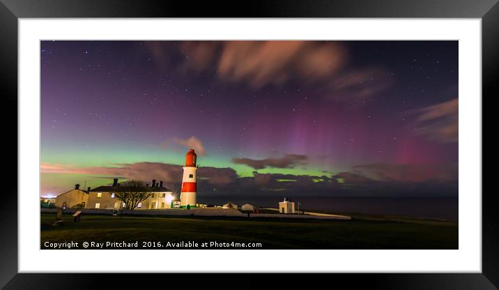 Aurora at Souter Lighthouse Framed Mounted Print by Ray Pritchard