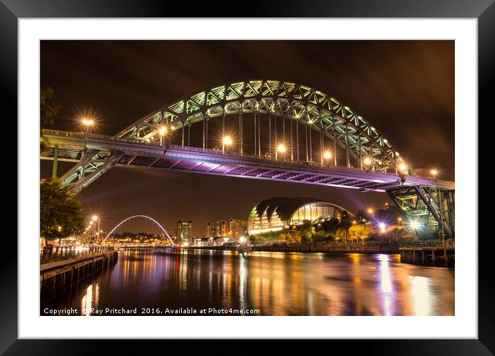 Tyne Bridge at Night Framed Mounted Print by Ray Pritchard